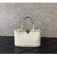 Promotional Valentino Rockstud Mini Shopping Bag In Grainy Calfskin Leather 0366S White 2025