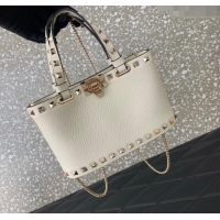 Promotional Valentino Rockstud Mini Shopping Bag In Grainy Calfskin Leather 0366S White 2025