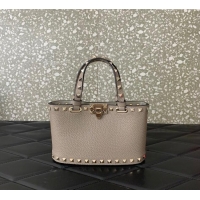 Reasonable Price Valentino Rockstud Mini Shopping Bag In Grainy Calfskin Leather 0366S Grey 2025