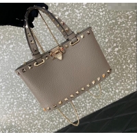 Reasonable Price Valentino Rockstud Mini Shopping Bag In Grainy Calfskin Leather 0366S Grey 2025