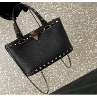 Top Quality Valentino Rockstud Mini Shopping Bag In Grainy Calfskin Leather 0366S Black/Silver 2025