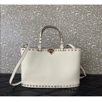 Super Quality Valentino Rockstud Shopping Bag In Grainy Calfskin Leather 0377M White 2025