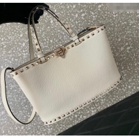 Super Quality Valentino Rockstud Shopping Bag In Grainy Calfskin Leather 0377M White 2025