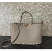 Good Taste Valentino Rockstud Shopping Bag In Grainy Calfskin Leather 0377M Grey 2025