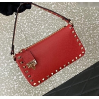 Luxury Cheap Valentino Small Rockstud Crossbody Bag in Grainy Calfskin VLTN0311 Red 2025