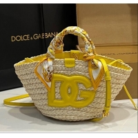 Original Cheap Dolce&Gabbana Small Straw Shopper Bag 2828 Yellow 2025