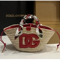 Luxury Cheap Dolce&Gabbana Small Straw Shopper Bag 2828 Red 2025
