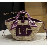 Good Taste Dolce&Gabbana Small Straw Shopper Bag 2828 Purple 2025