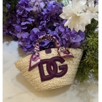 Good Taste Dolce&Gabbana Small Straw Shopper Bag 2828 Purple 2025