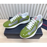 Discount Prada Men's America's Cup Bike Patent Leather and Fabric Sneakers Light Green 2025 3E6420 1027123