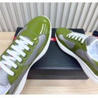 Discount Prada Men's America's Cup Bike Patent Leather and Fabric Sneakers Light Green 2025 3E6420 1027123