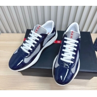 Big Discount Prada Men's America's Cup Bike Patent Leather and Fabric Sneakers Navy Blue 2025 3E6420 1027124