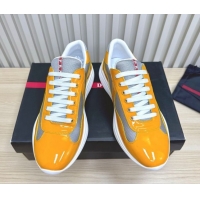 Good Product Prada Men's America's Cup Bike Patent Leather and Fabric Sneakers Yellow 2025 3E6420 1027125