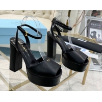 Most Popular Prada Leather Platform Heel Sandals 12cm Black 2025 PR102707 1027129