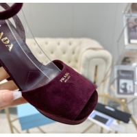 Good Quality Prada Suede Platform Heel Sandals 12cm Burgundy 2025 PR102707 1027131