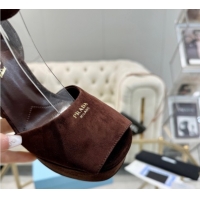 Sumptuous Prada Suede Platform Heel Sandals 12cm Dark Brown 2025 PR102707 1027132