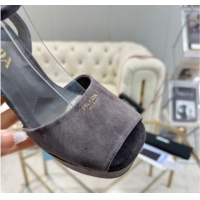 Stylish Prada Suede Platform Heel Sandals 12cm Dark Grey 2025 PR102707 1027133