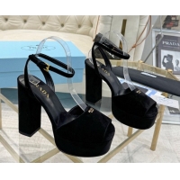 Grade Quality Prada Suede Platform Heel Sandals 12cm Black 2025 PR102707 1027134
