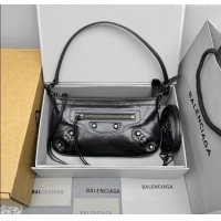 Inexpensive Balenciaga Le City Moto Small Shoulder Bag in Arena Storico Lambskin 92601 Black 2025