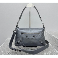 Perfect Cheap Balenciaga Le City Moto Small Shoulder Bag in Arena Storico Lambskin 92601 Grey 2025