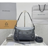 Perfect Cheap Balenciaga Le City Moto Small Shoulder Bag in Arena Storico Lambskin 92601 Grey 2025