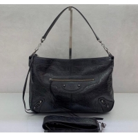 Top Grade Balenciaga Le City Moto Medium Shoulder Bag in Arena Storico Lambskin 92601 Black 2025