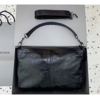 Top Grade Balenciaga Le City Moto Medium Shoulder Bag in Arena Storico Lambskin 92601 Black 2025