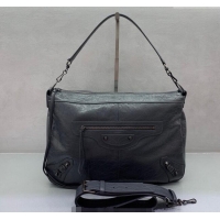 Market Sells Balenciaga Le City Moto Medium Shoulder Bag in Arena Storico Lambskin 92601 Grey 2025