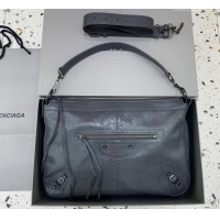 Market Sells Balenciaga Le City Moto Medium Shoulder Bag in Arena Storico Lambskin 92601 Grey 2025