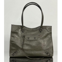 Big Discount Balenciaga Le City Tote Bag Medium in Arena Storico Lambskin 1029 Army Green 2025
