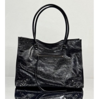 Promotional Balenciaga Le City Tote Bag Medium in Arena Storico Lambskin 1029 Black 2025