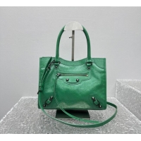 Top Design Balenciaga Le City Tote Bag Small in Arena Storico Lambskin 1029 Green 2025