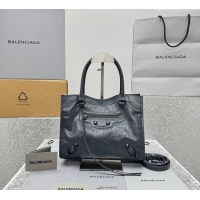 Luxury Discount Balenciaga Le City Tote Bag Small in Arena Storico Lambskin 1029 Grey 2025