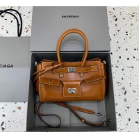 Famous Brand Balenciaga Bel Air Carry All Tote Bag Mini in smooth calfskin, aged-silver hardware 11120 Brown 2025