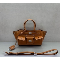 Famous Brand Balenciaga Bel Air Carry All Tote Bag Mini in smooth calfskin, aged-silver hardware 11120 Brown 2025