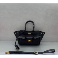 Top Quality Balenciaga Bel Air Carry All Tote Bag Mini in smooth calfskin, aged-gold hardware 11120 Black 2025