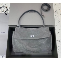 Promotional Balenciaga Rodeo Medium Handbag in suede And aged-silver hardware 78972 Grey 2025