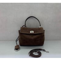 Promotional Balenciaga Rodeo Mini Handbag in suede And aged-silver hardware 78972 Dark Coffee 2025