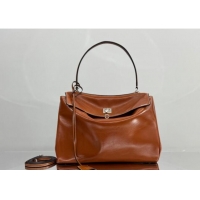 Shop Fashion Balenciaga Rodeo Medium Handbag in smooth calfskin And aged-silver hardware 78972 tan brown 2025