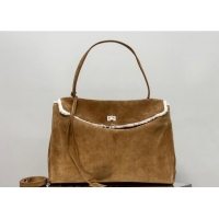 Shop Best Balenciaga Rodeo Large Handbag in suede and white fleecel With aged-silver hardware 78972 brown 2025