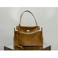 Affordable Price Balenciaga Rodeo Medium Handbag in suede and white fleecel With aged-silver hardware 78972 brown 2025
