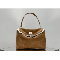 Luxury Discount Balenciaga Rodeo Small Handbag in suede and white fleecel With aged-silver hardware 78972 brown 2025