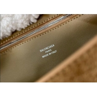 Luxury Discount Balenciaga Rodeo Small Handbag in suede and white fleecel With aged-silver hardware 78972 brown 2025