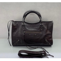 Top Quality Balenciaga Le City Medium Bag in Arena Storico lambskin 1120 Coffee Brown 2025