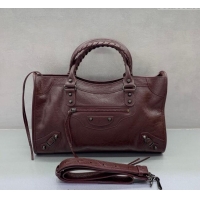 Good Taste Balenciaga Le City Medium Bag in Arena Storico lambskin 0925 Burgundy 2025
