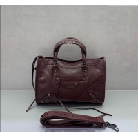 Best Price Balenciaga Le City Small Bag in Arena Storico lambskin 0925 Burgundy 2025