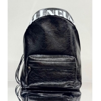 Top Quality Balenciaga Explorer Backpack Bag in Arena Lambskin with Letters Print 20142 Black 2025