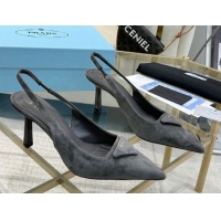 Stylish Prada Suede Slingback Pumps 7.5cm Grey 2025 1I901M 1027135