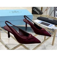 Sophisticated Prada Suede Slingback Pumps 7.5cm Burgundy 2025 1I901M 1027136