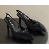 Good Quality Prada Suede Slingback Pumps 7.5cm Black 2025 1I901M 1027035